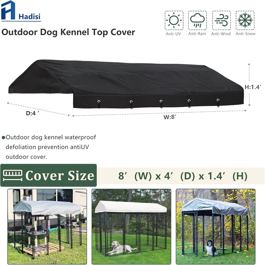 Outdoor Dog Kennel Replacement Top Covers Windproof Anti-UV