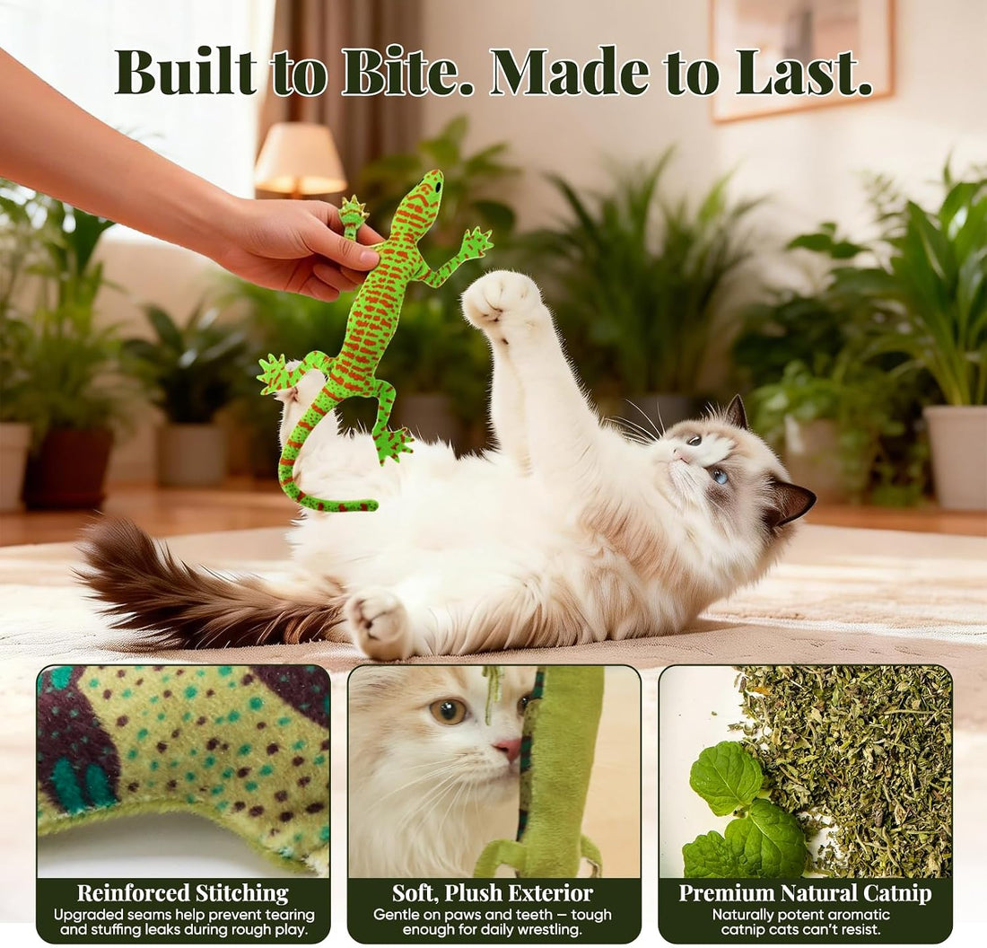 CiyvoLyeen Plush Lizard Catnip Toys for Indoor Cats 4 Pack