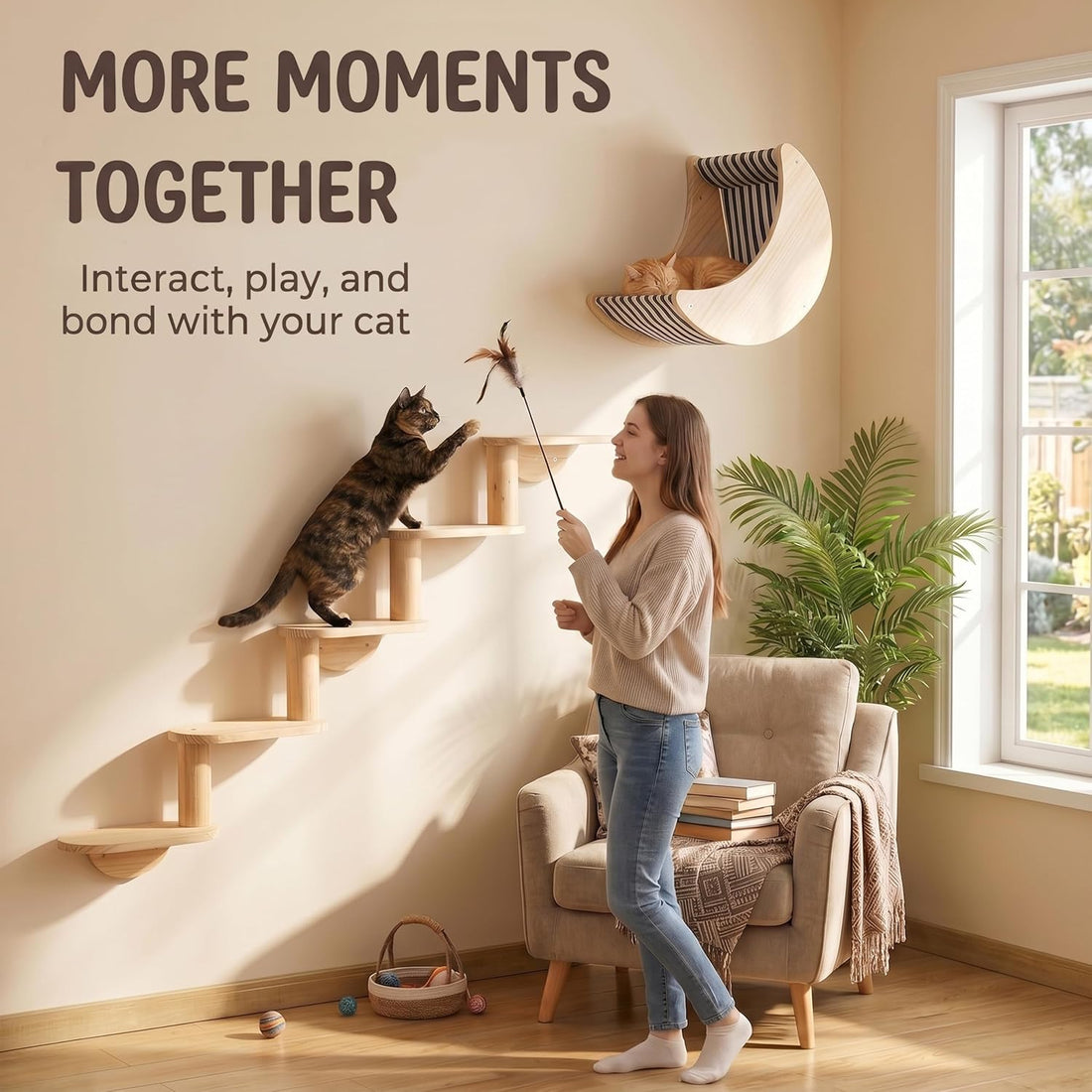 Cat Wall Shelves, Solid Wood Moon Bed