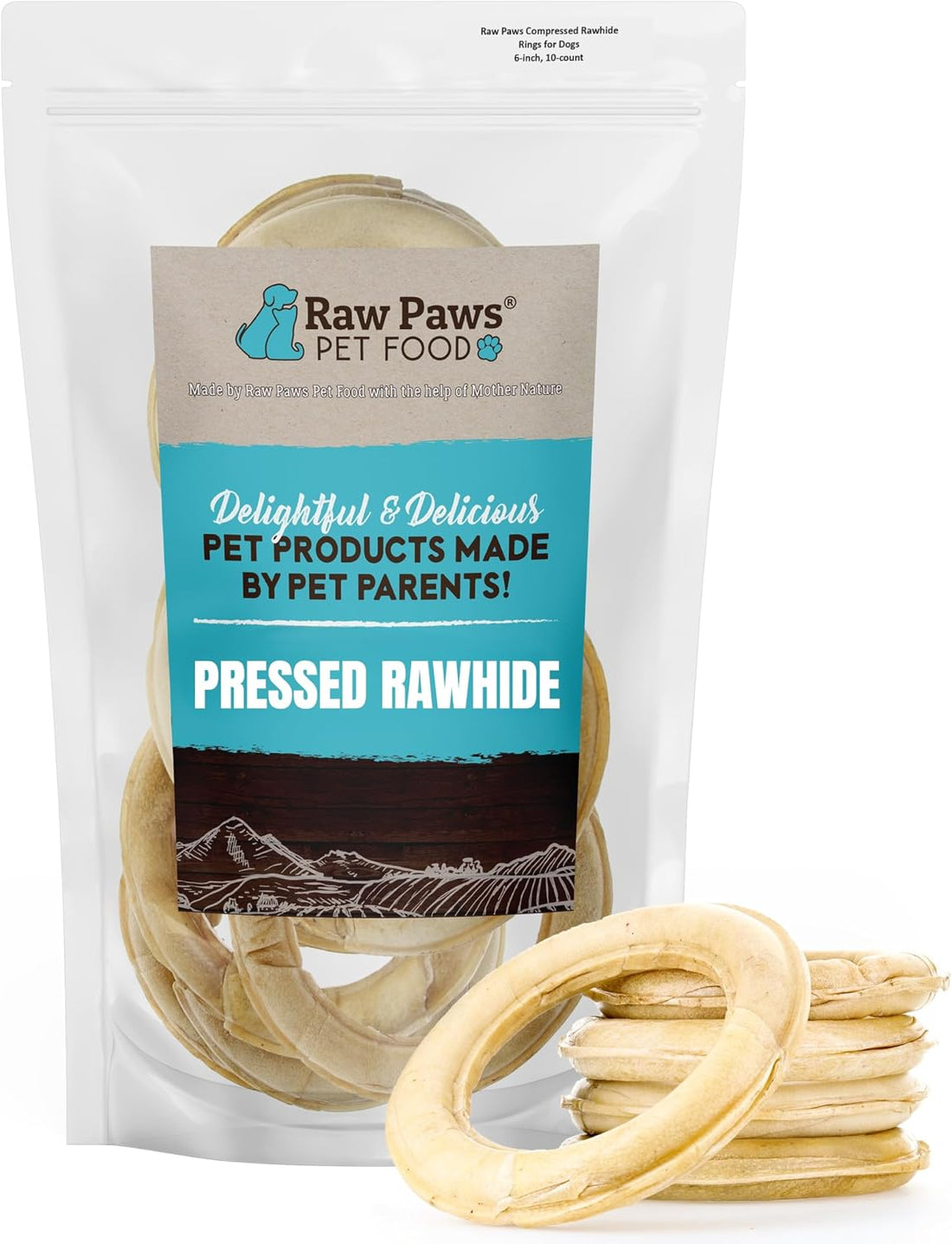 Raw Paws 6-inch Compressed Rawhide Rings for Dogs, 10-Count