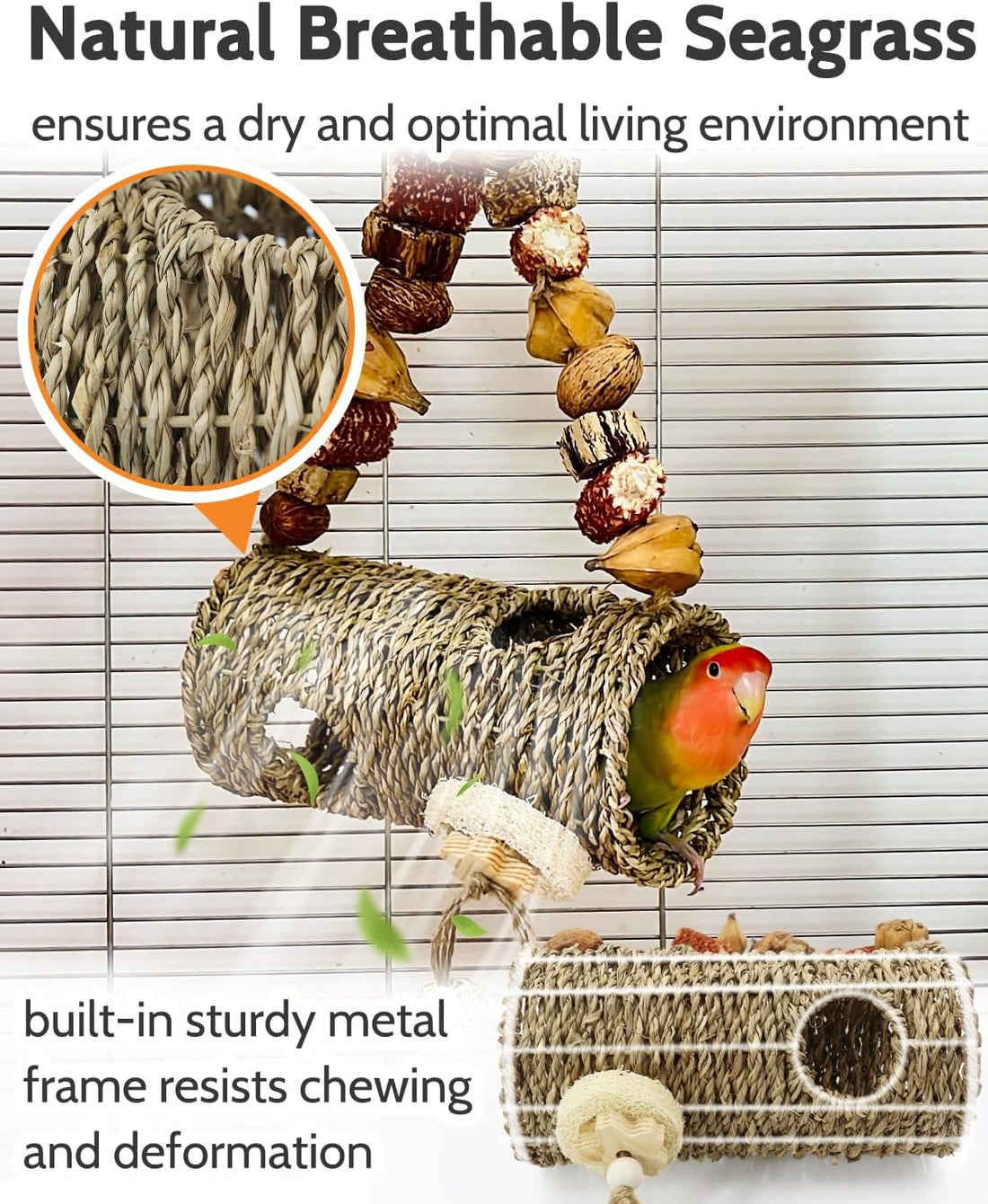 Bird Tunnel for Cage with Chew Toys, Only for Small-Sized Bird