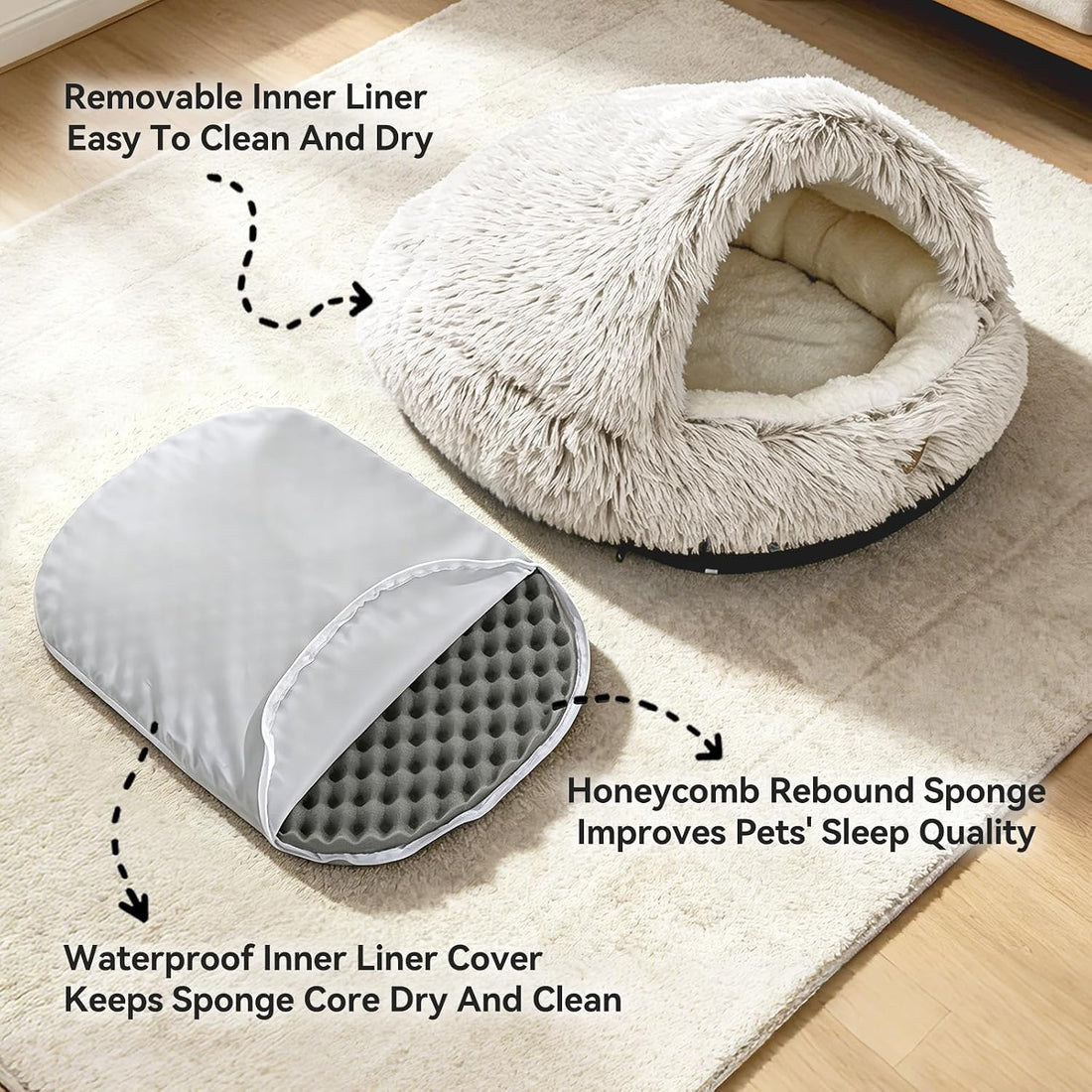 YooxArmor Round Covered Cat Bed Cave Dog Bed for Small Medium