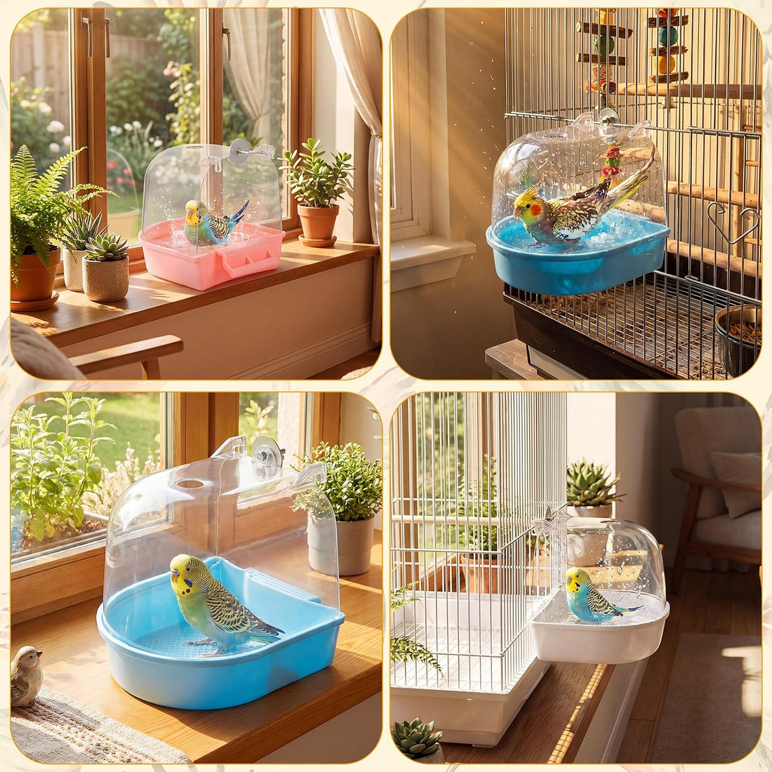 Honeydak 3 Pcs Bird Bath for Cage Parakeet Bath Hanging Box