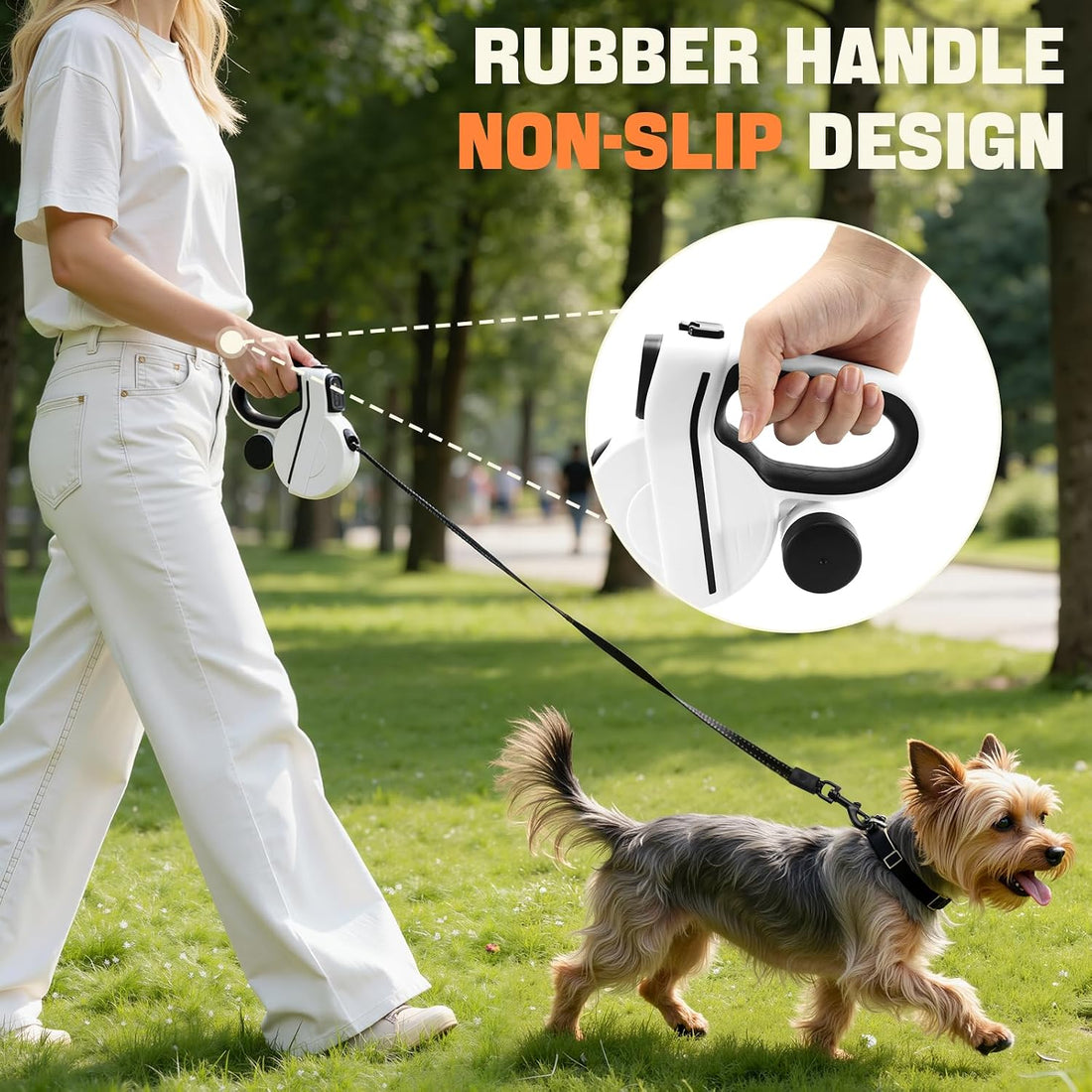 Retractable Dog Leash with LED Light & Reflective Tape for Night Walk