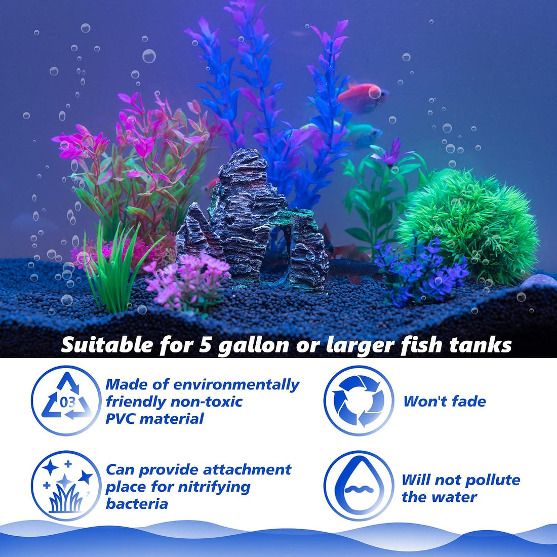 Ameliade Aquarium Artificial Plants & Rock Cave Betta Fish Tank Decor