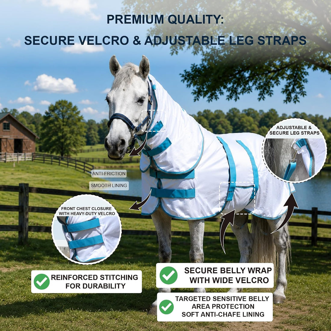 Mini Horse & Pony Mesh Fly Sheet with Neck & Belly Wrap White 46