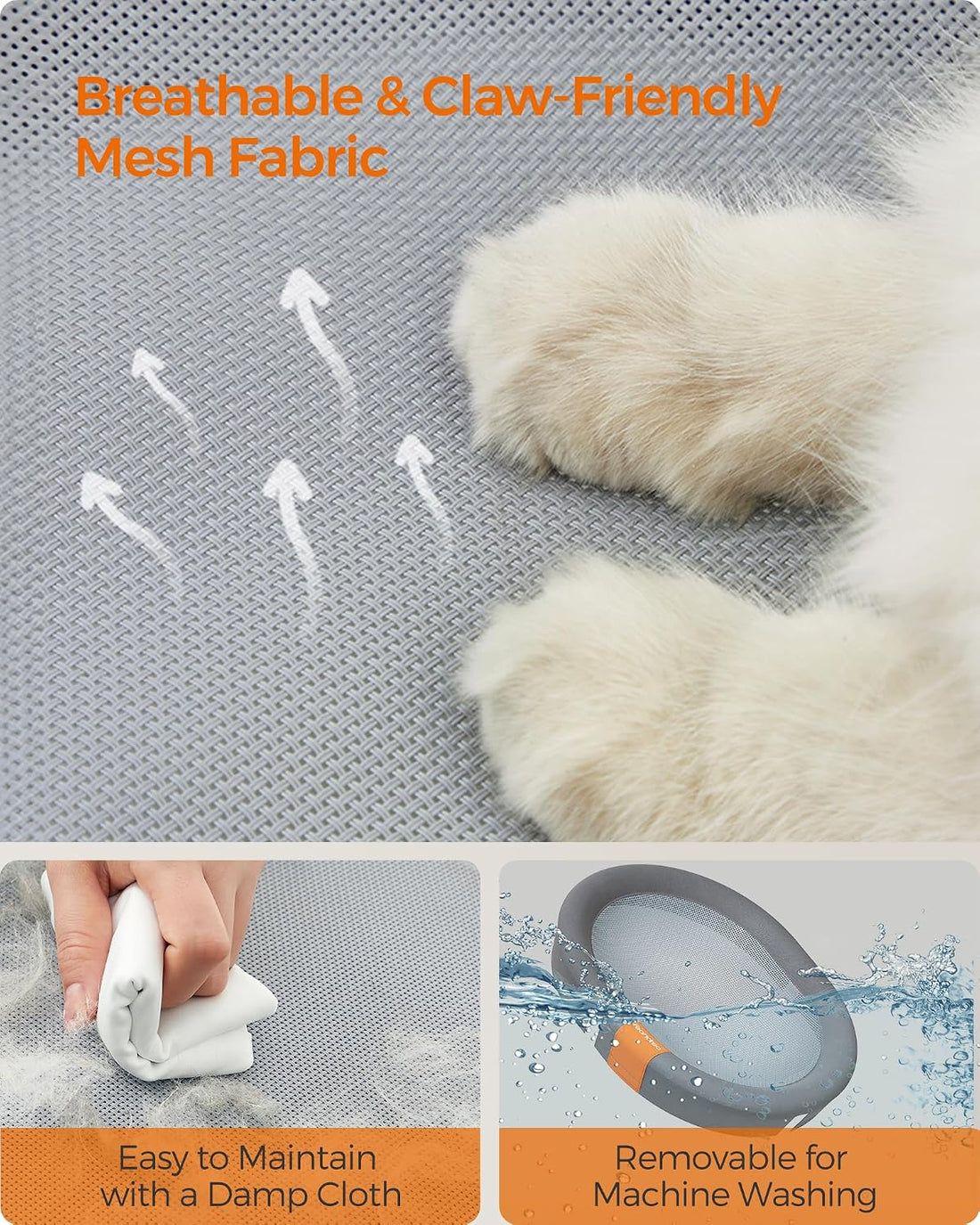 FEANDREA Elevated Cat Bed, Breathable Hammock, Washable Mesh
