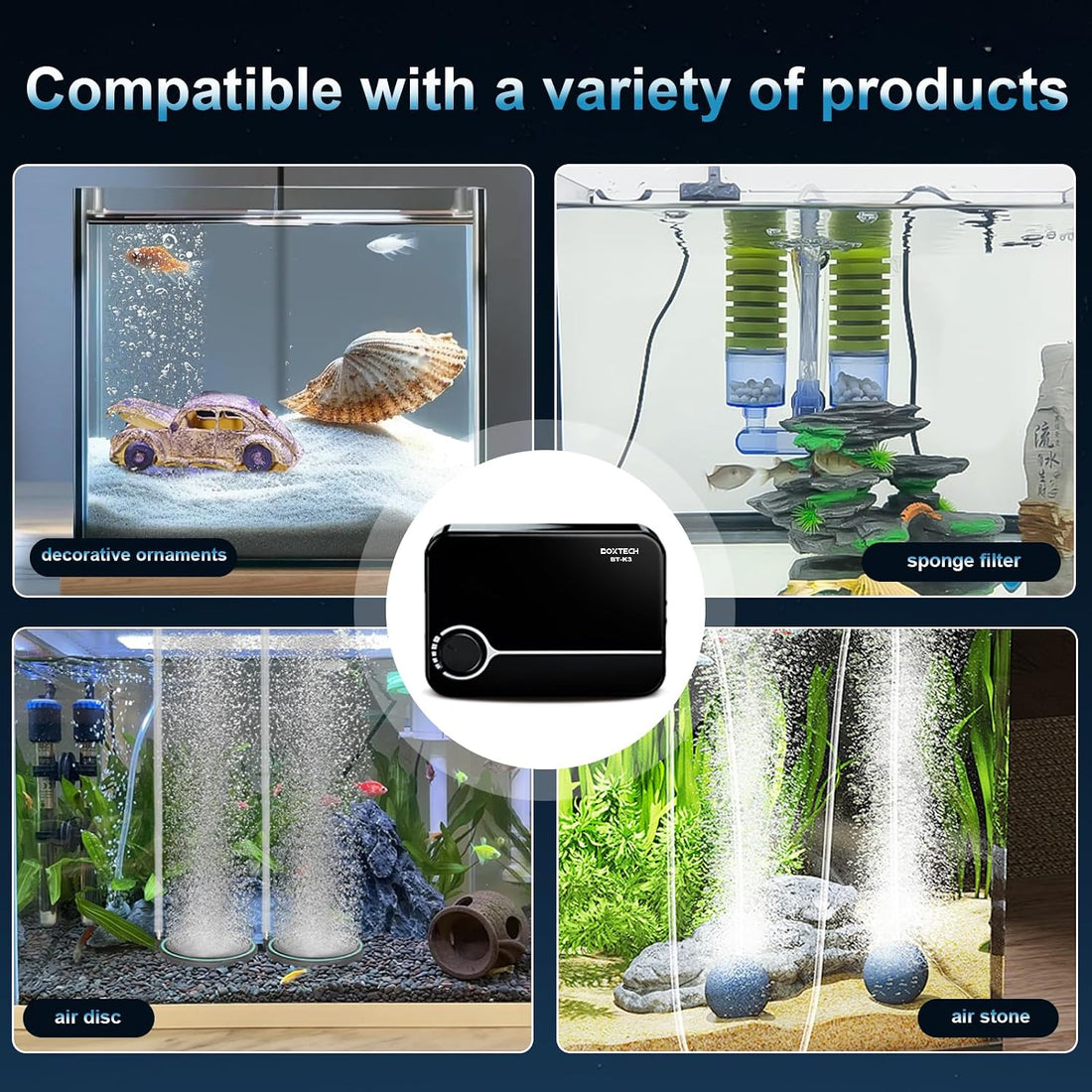 Boxtec Aquarium Ultra-Quiet Air Pump 8w - Adjustable Fish Tank Aerator