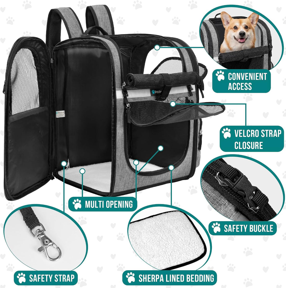 PetAmi Dog Backpack Carrier for Cats, 4-Way Entry Ventilated, 18 lbs