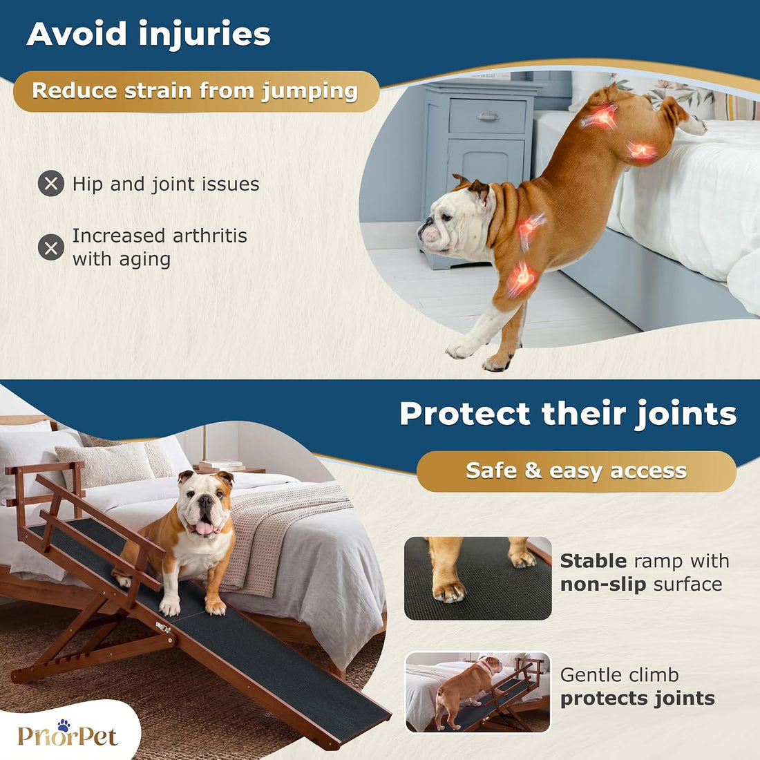 Dog ramp for Bed - PRIORPET Birchwood Adjustable Ramp for Dogs to Get