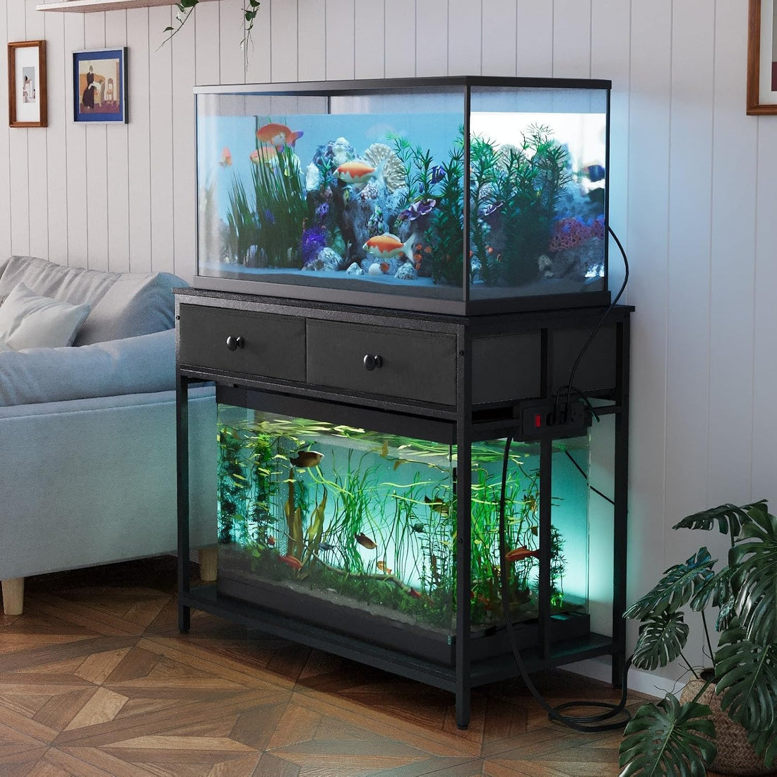 VOWNER 40 Gallon Aquarium Stand with Power Outlet & Cabinet Storage