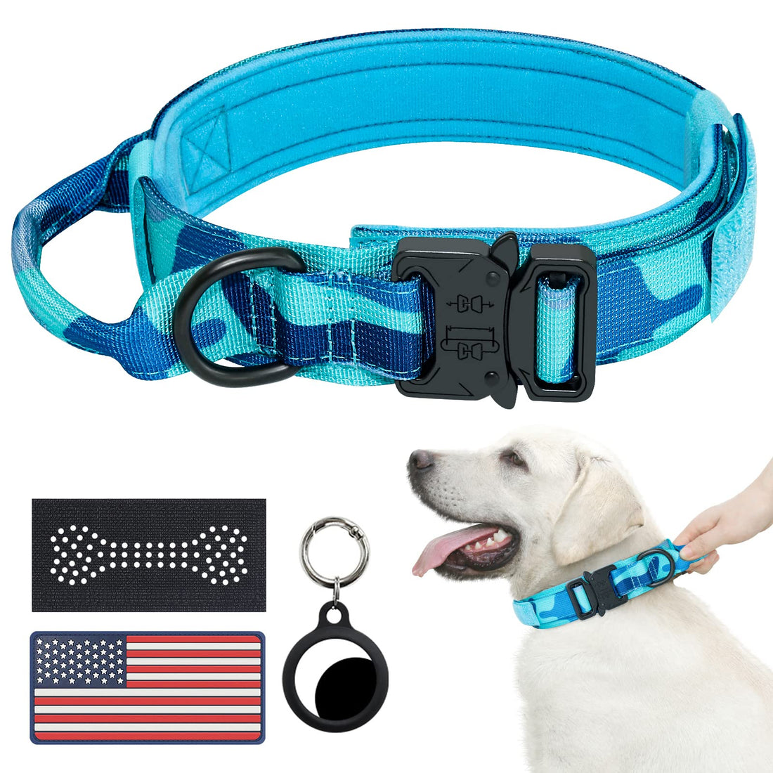 Hotsky Tactical Dog Collar, Adjustable Military Training Nylon Airtag