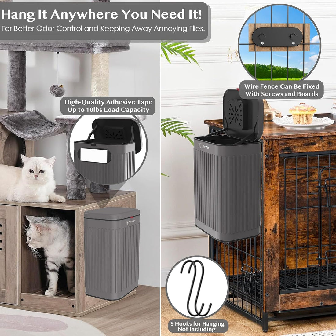 PAWZIDEA Wall Mount Dog Poop Trash Can Outside Odor Control