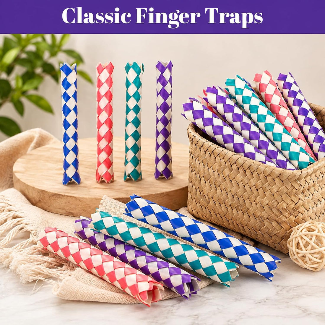 12 Pcs Chinese Finger Traps, Bamboo Finger Traps Pet Bird Chew