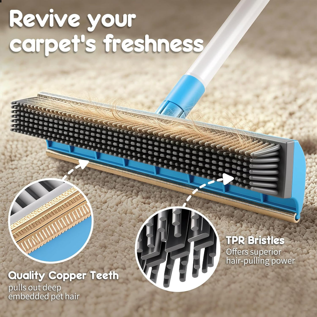 Hippih Carpet Rake for Pet Hair Removal Tool
