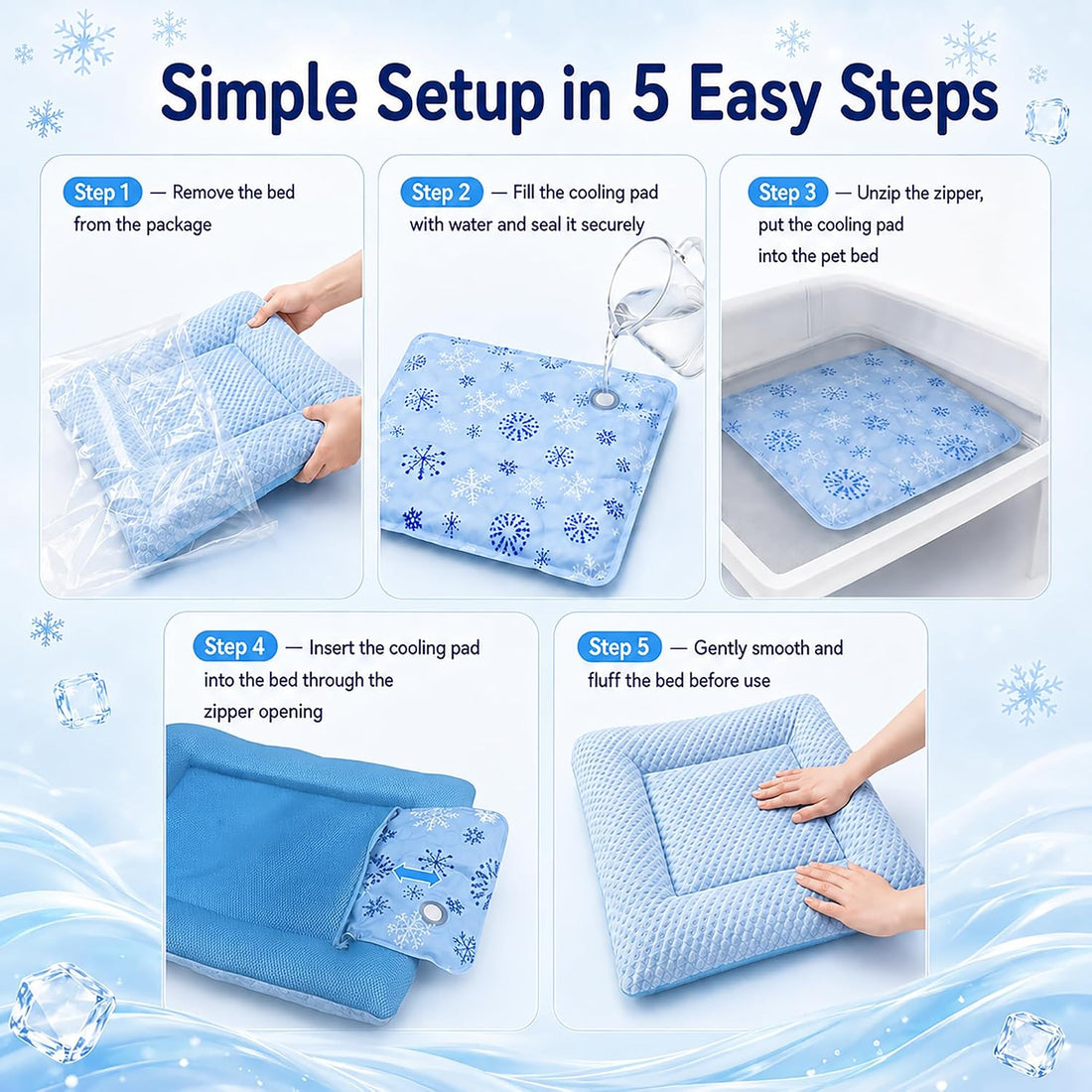 Water-Fill Cooling Cat Bed, Thick Cushion, Raised Bolsters
