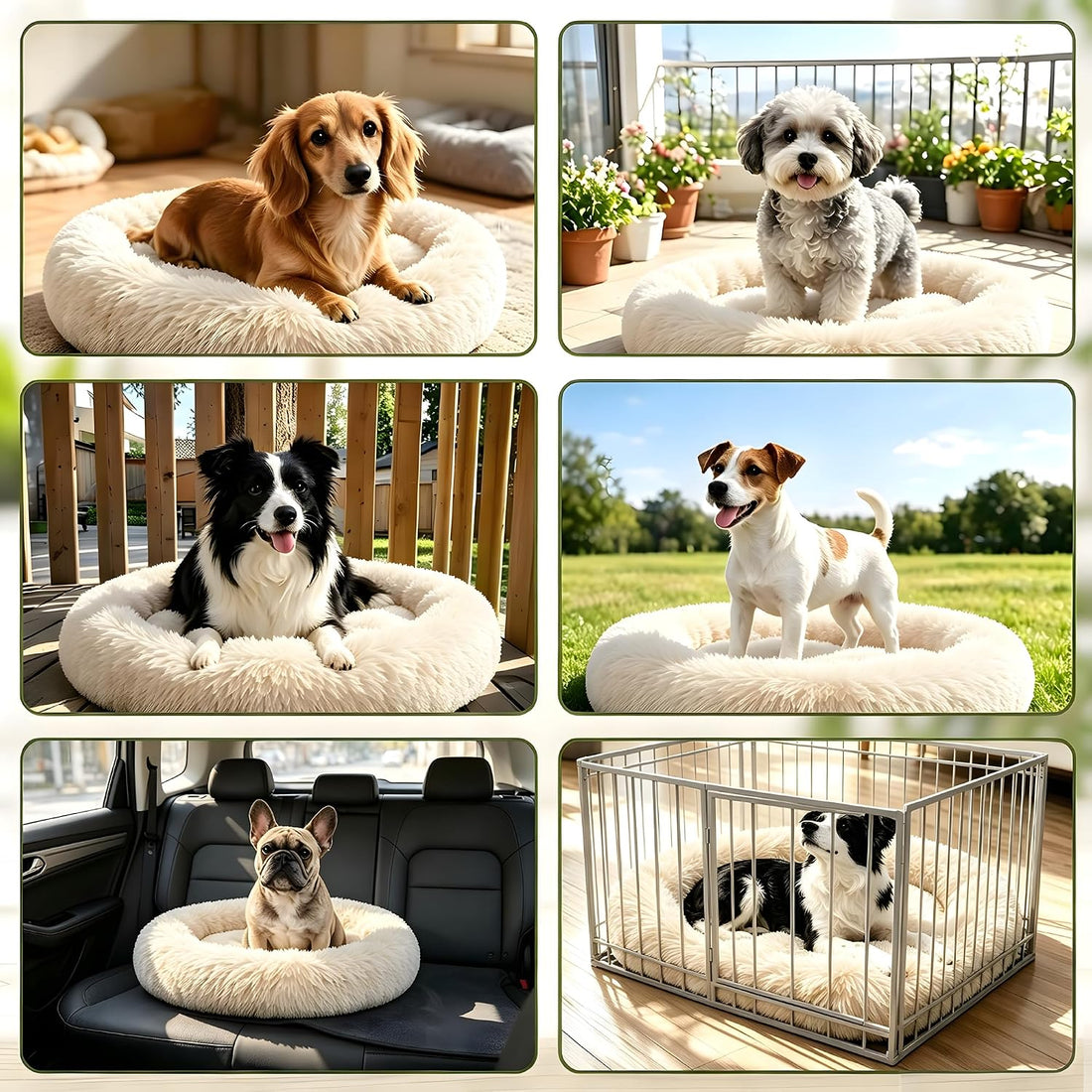 Round Donut Pet Bed 24in Soft Plush Calming Cushion with Non-Slip Base