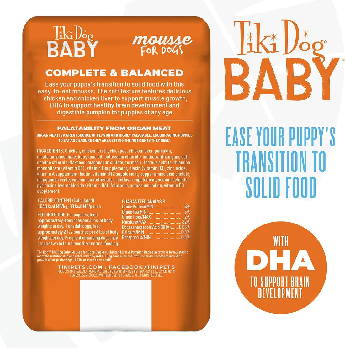 Tiki Dog Baby Mousse Wet Dog Food for Puppies, Chicken, 3oz, 12ct