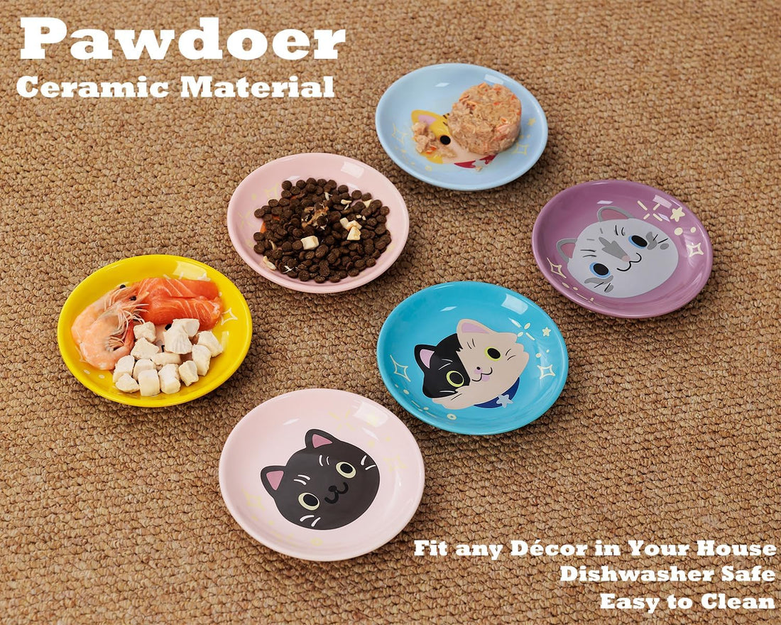 Ceramic Shallow Cat Dish 6 inch, Whisker Fatigue Free Cat Food Bowls