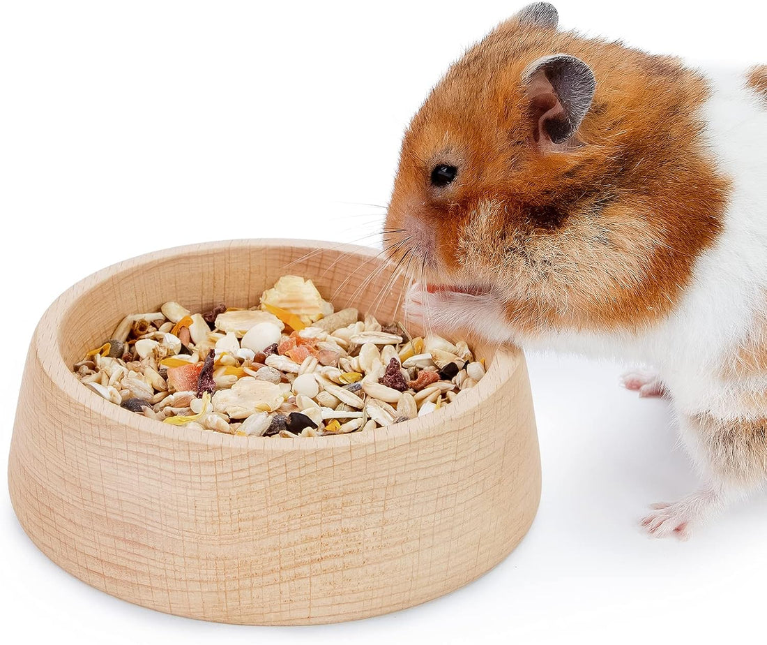 Niteangel Wooden Hamster Food Bowl: Beech Stable & Hammy Pattern