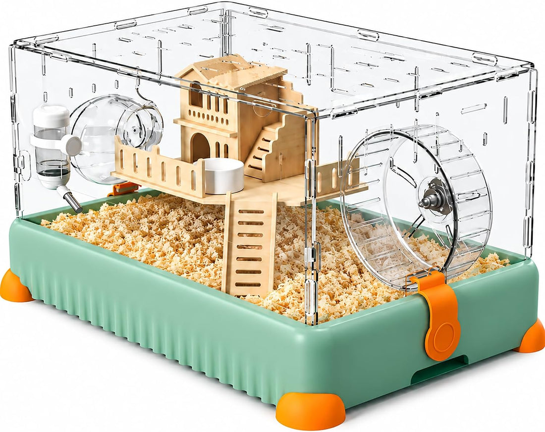 8 in 1 Acrylic Hamster Cage,2 Tier Dwarf Hamster Cage with 360°