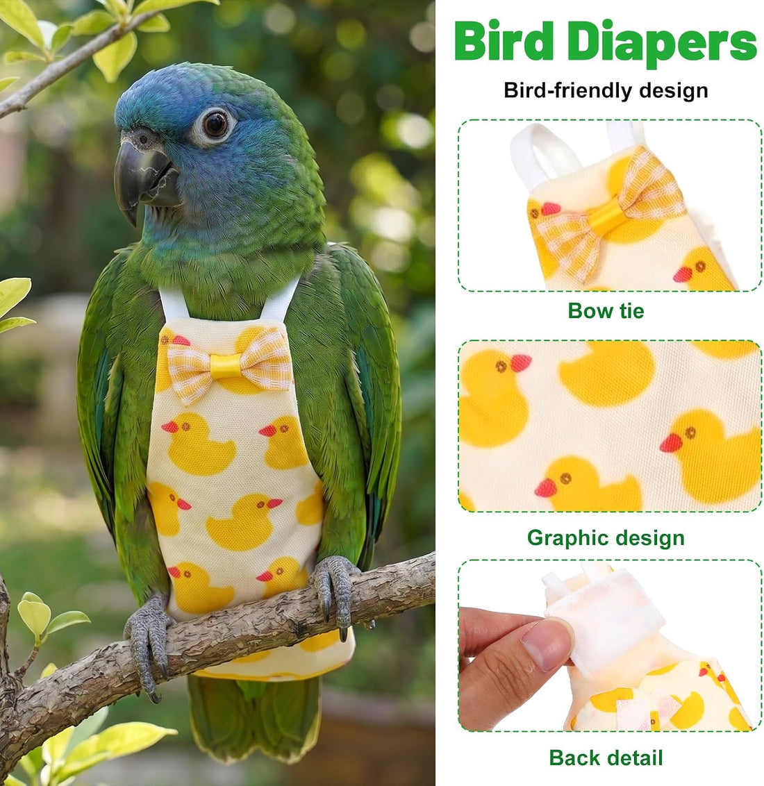 6Pcs Bird Diapers, Reusable Parrot Diapers with Adjustable Straps
