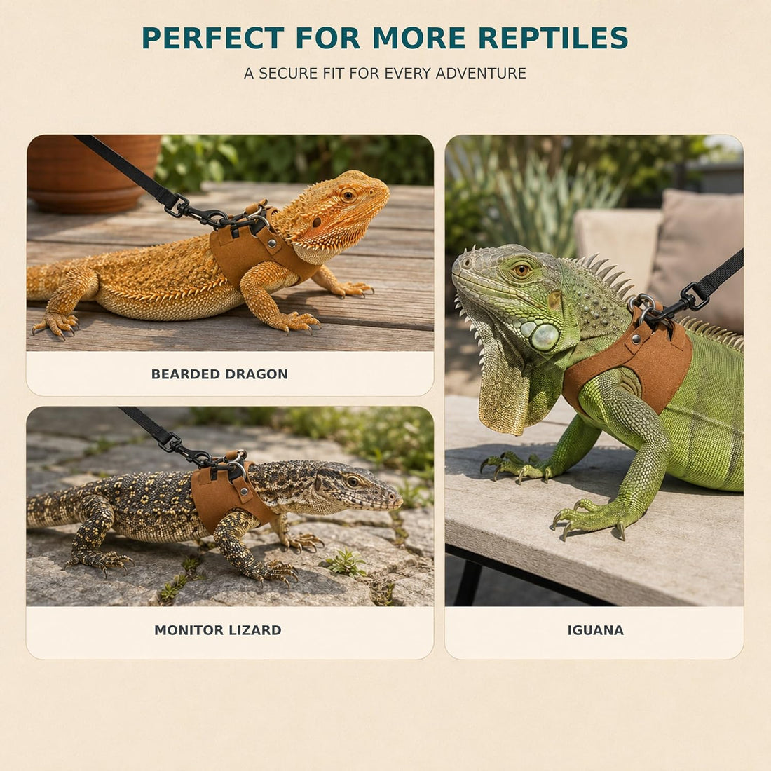 Bearded Dragon Leash & Harness Set with Travel Carrier Sling