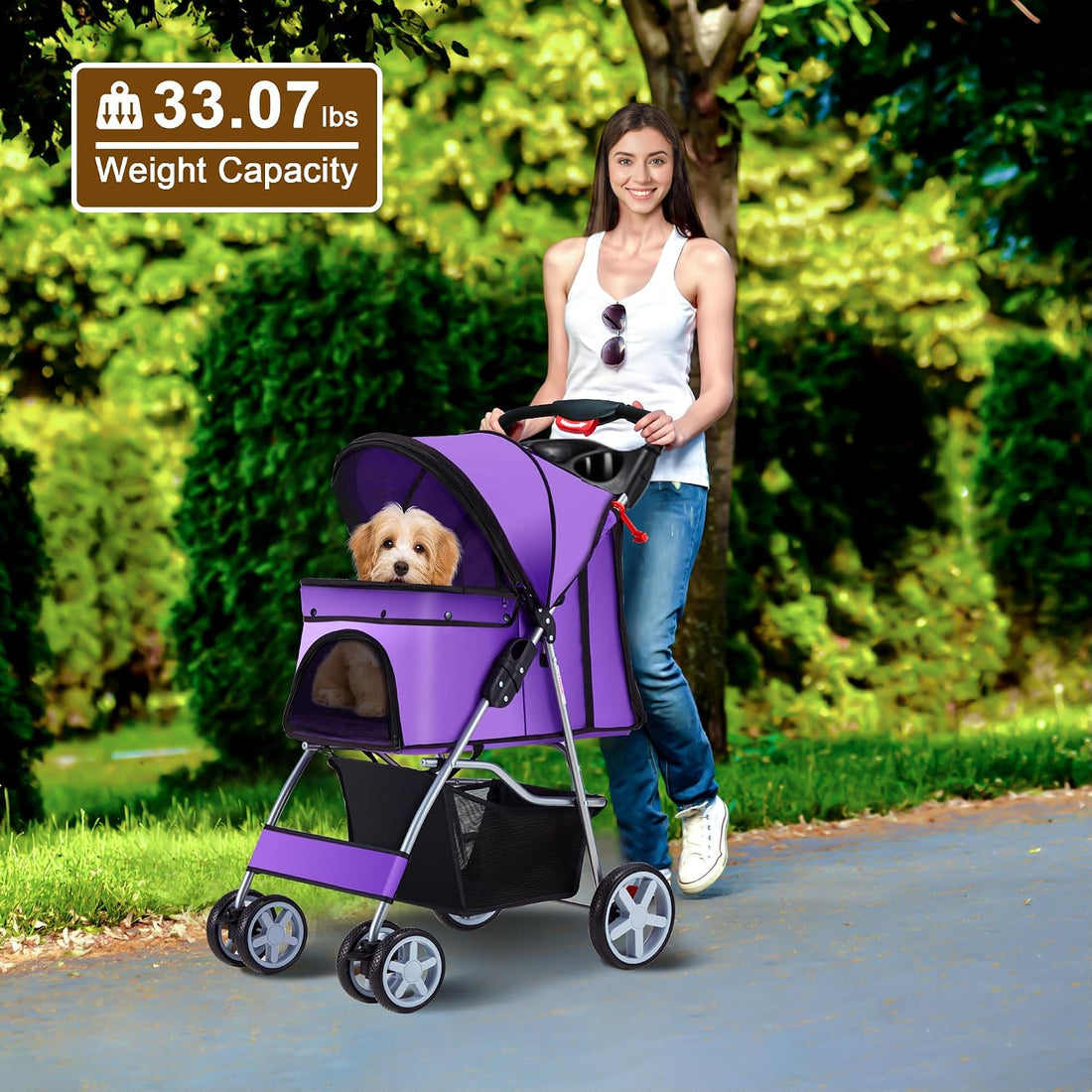 Azaeahom Pet Stroller, 4 Wheels Pet Strolling Cart for Medium/Small
