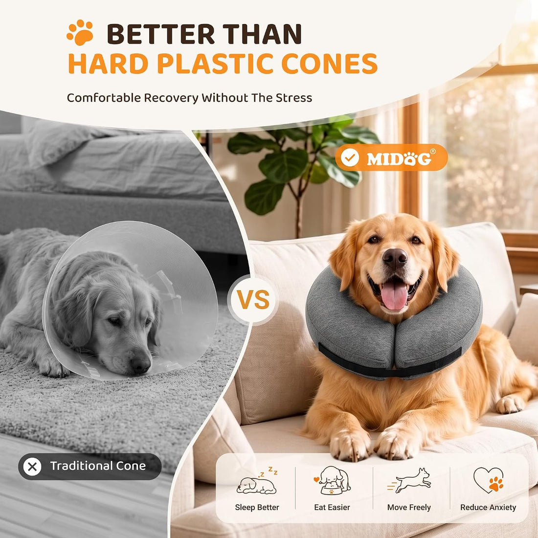 MIDOG Inflatable Dog Cone After Surgery, Donut Collar for X-Large Dogs