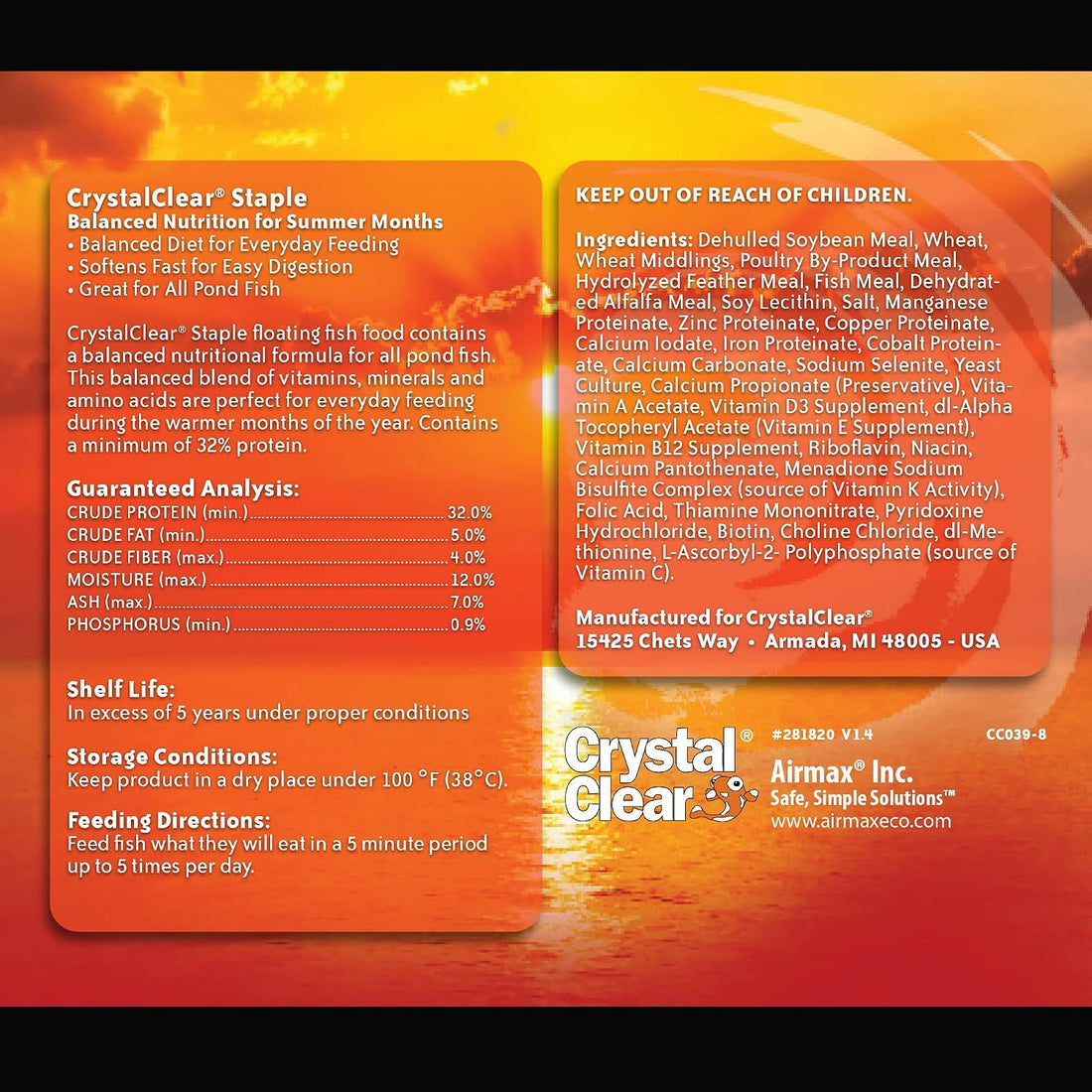CrystalClear Staple Pond Fish Food for Koi & Goldfish, 2.2 Pound Bag