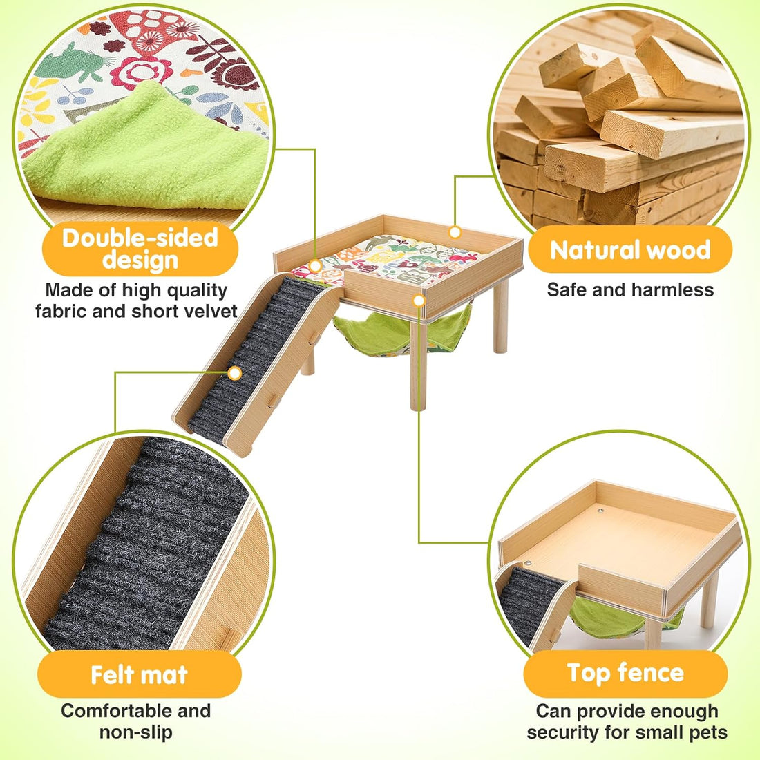 MEWTOGO Wooden Guinea Pigs Hammock with Platform