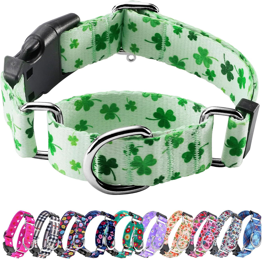 Martingale Dog Collar with Buckle,Adjustable Soft Nylon with Pattern,M