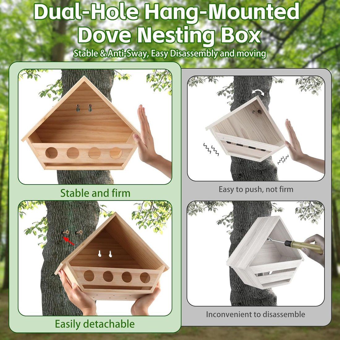 Dove Bird House for Outside, Wooden Mourning Dove Nesting Box