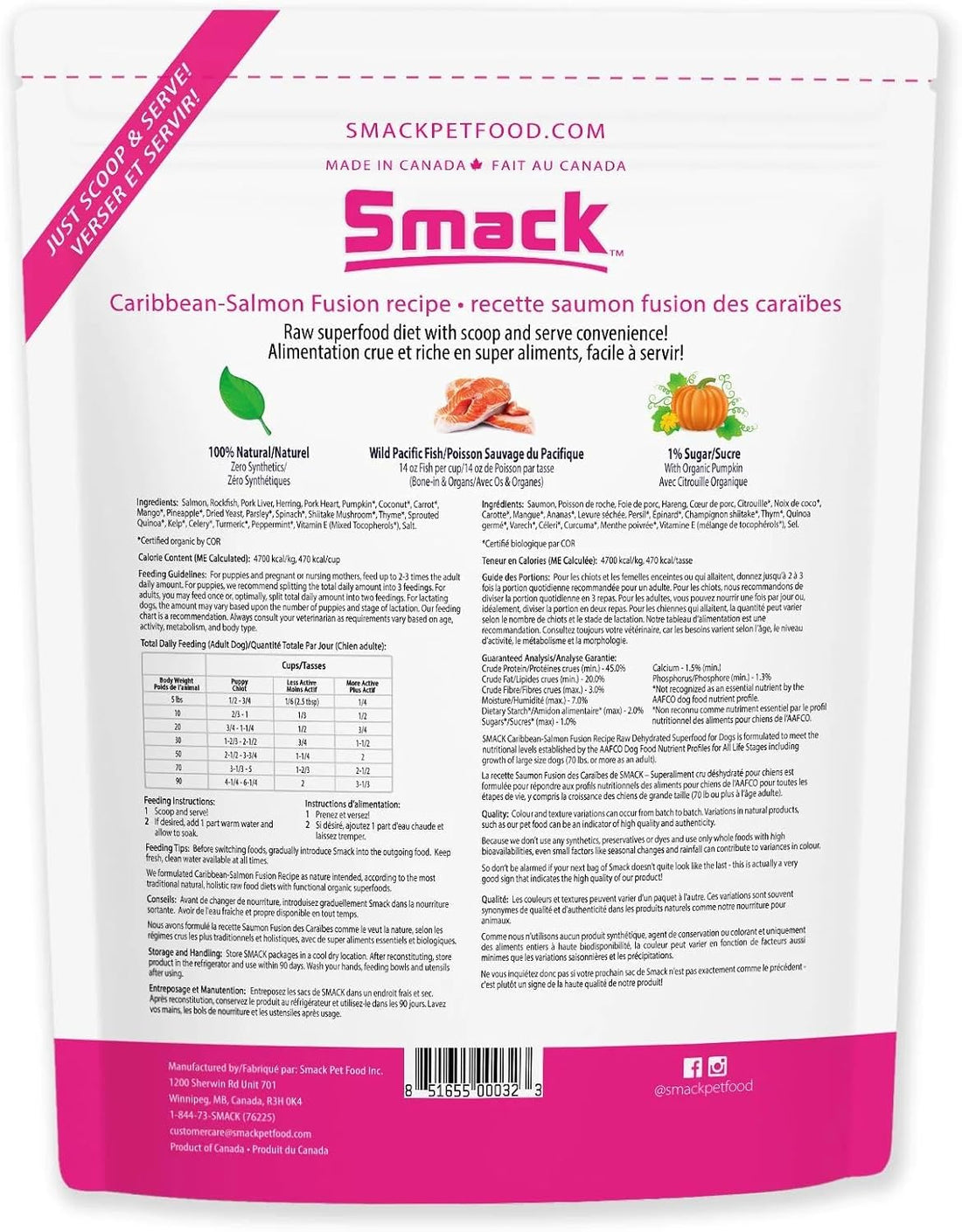 Smack Pet Food Organic Raw Dehydrated Dog Food Grain-Free, Gluten-Free
