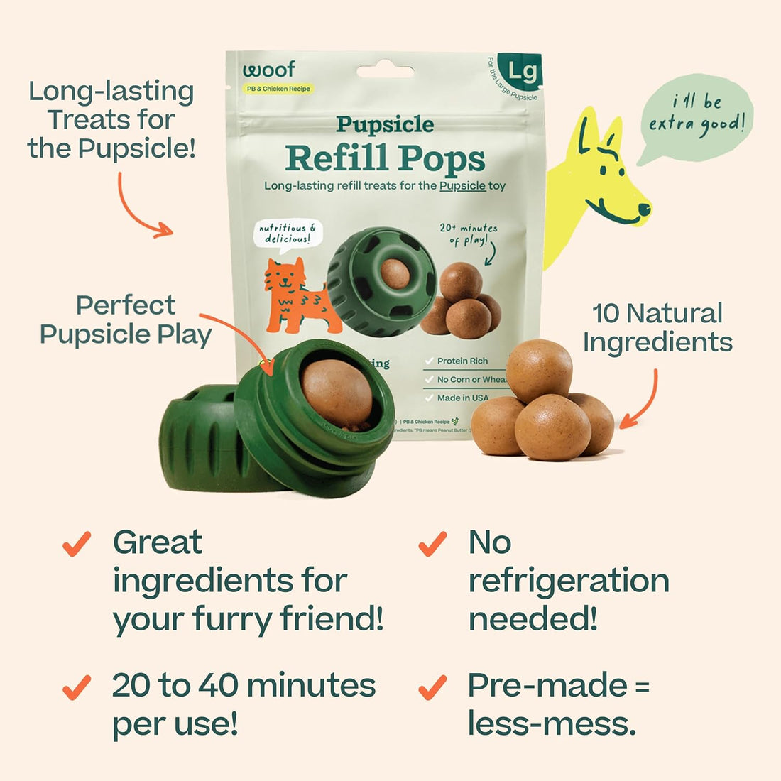 WOOF Pupsicle Chicken Refill Pops, Delicious Long Lasting Dog Treats