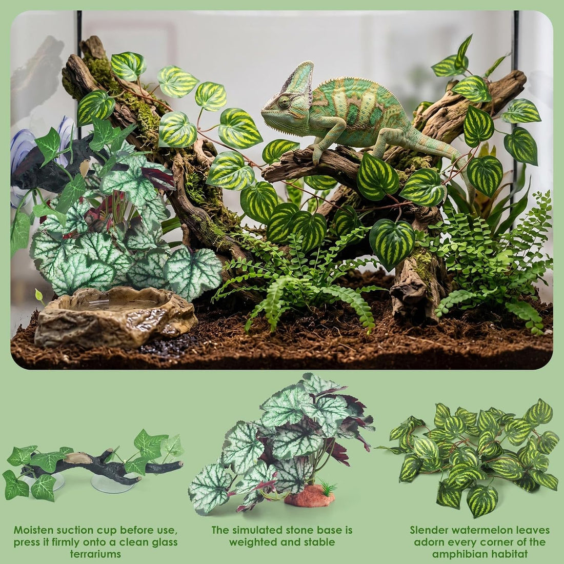 KATUMO 3PCS Reptile Plants, Terrarium Plant Artificial Decor