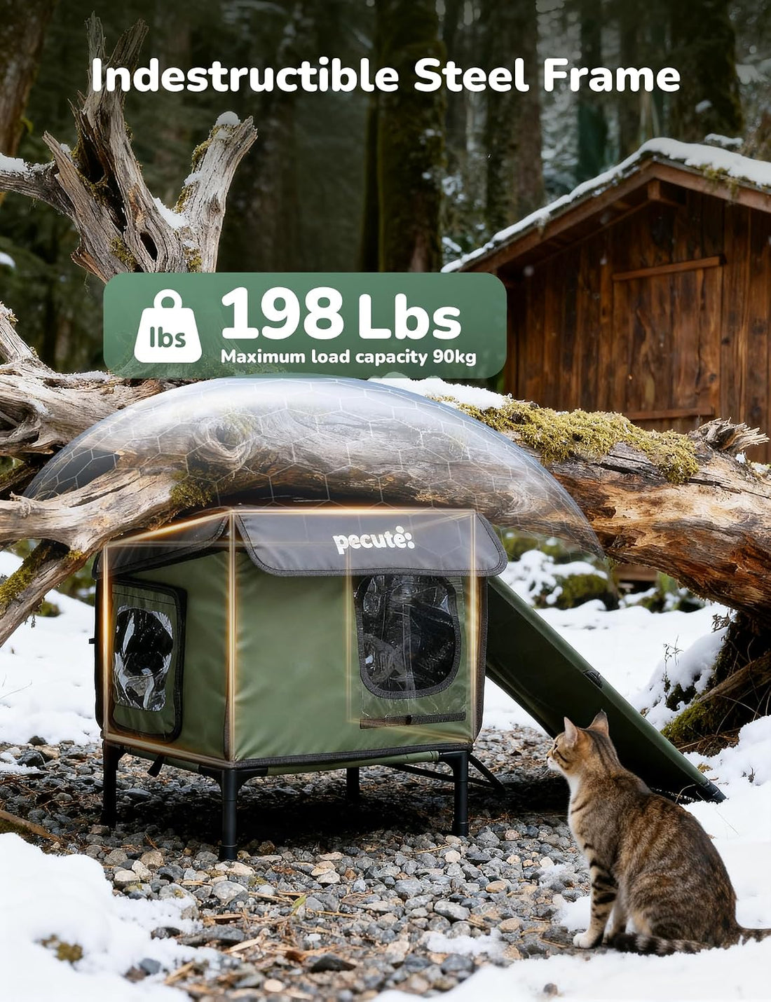 Pecute Heated Outdoor Cat House, Weatherproof Insulated Shelter