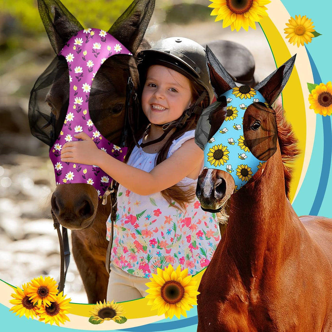 Qualirey 12 Pieces Horse Fly Mask Bulk, Medium, Flower Patterns