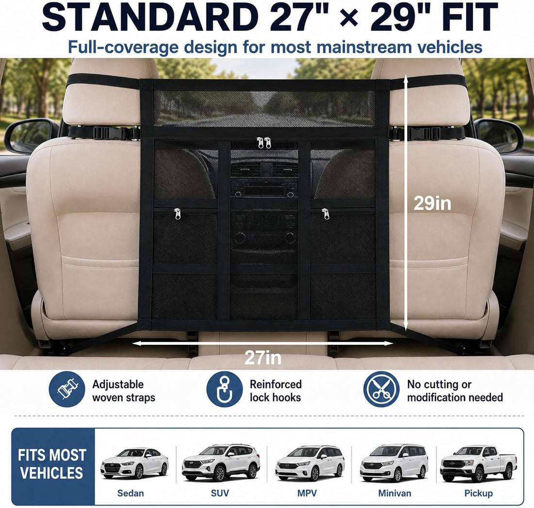 Car Dog Barrier with Hook and Loop Fastener Dual Zipper for Car SUV