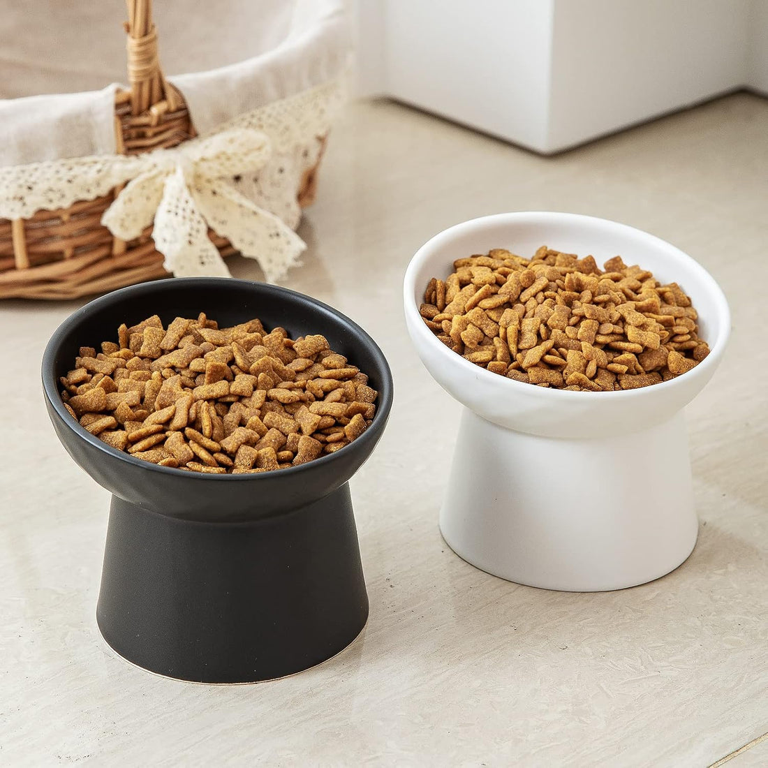 KITCHENLESTAR Ceramic Raised Cat Bowls