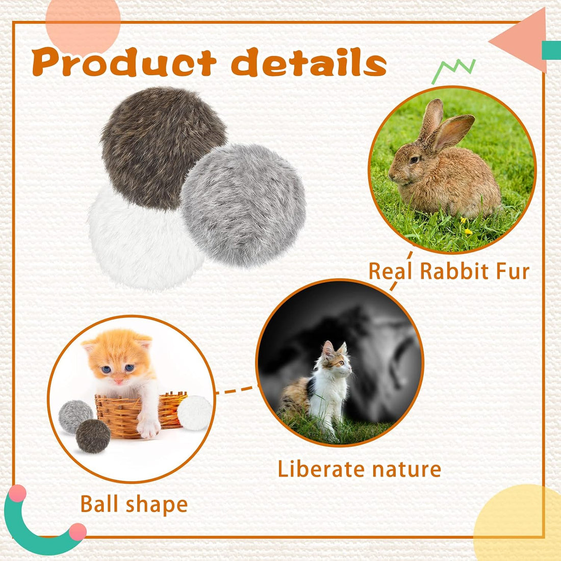 LEIFIDE 12 Pieces Real Rabbit Fur Pom Pom Kitty Cat Toy Fluffy Cat