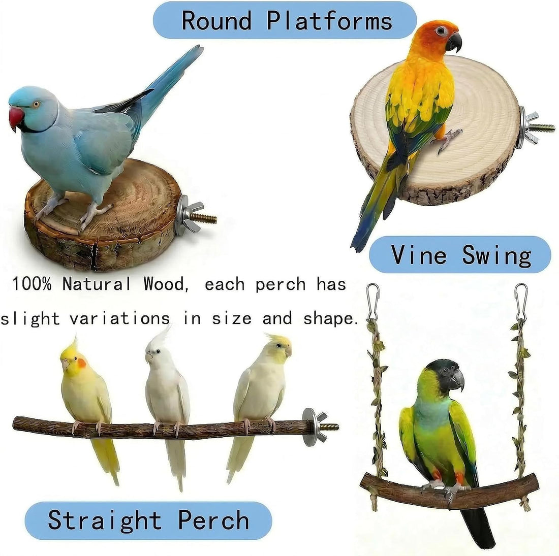 8PCS Natural Bird Perches for Cage, Parakeet Perches Set, Birds Toys