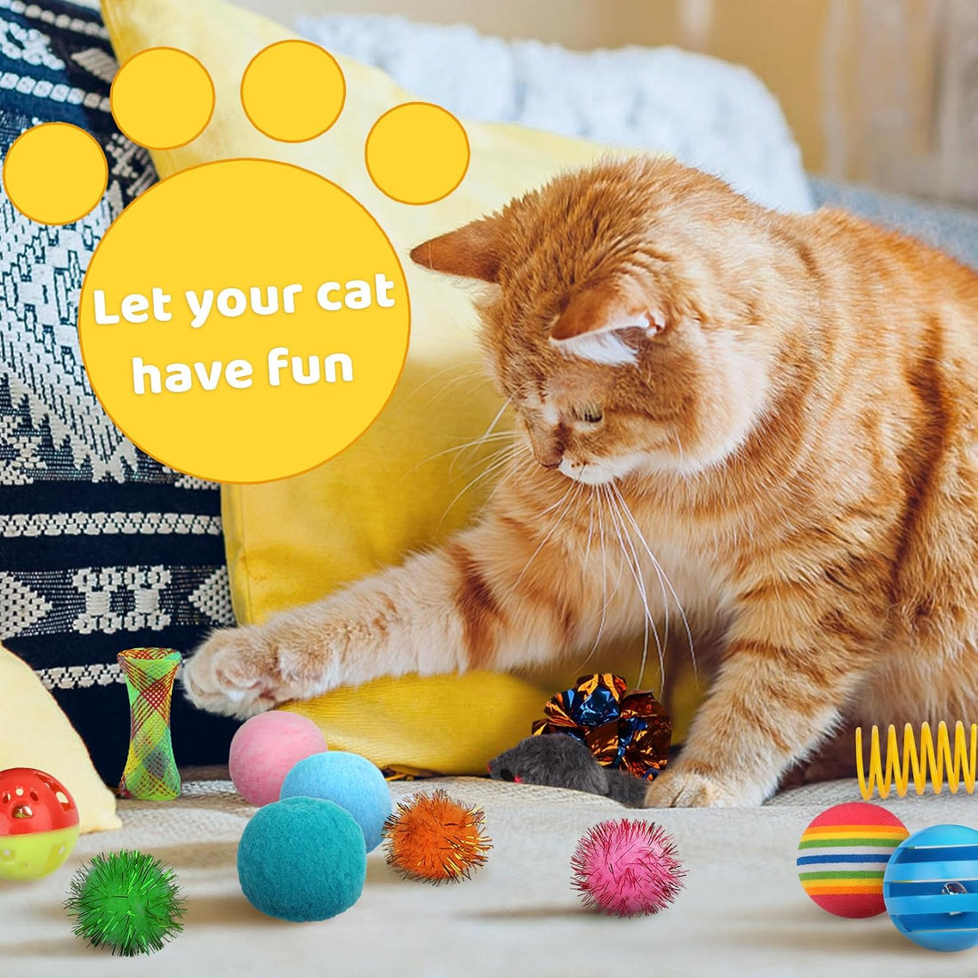 QUOZUO Kitten Toys, 60PCS Cat Balls Springs Toy Set, Cat Mouse Toy