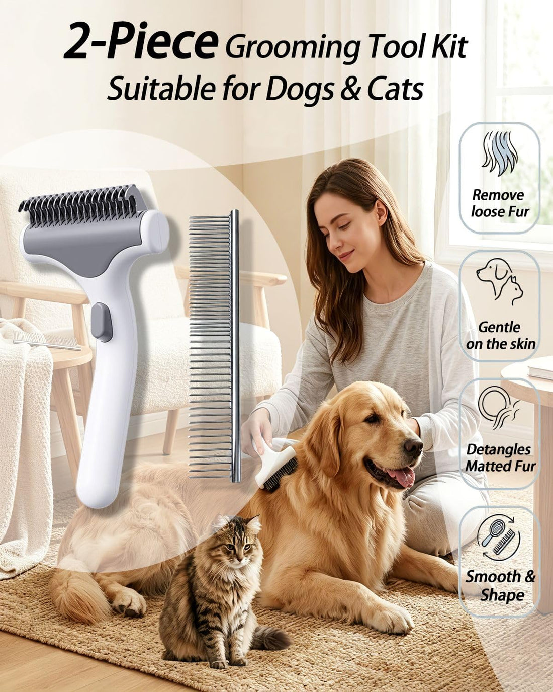 Undercoat Rake for Dogs & Cats, White
