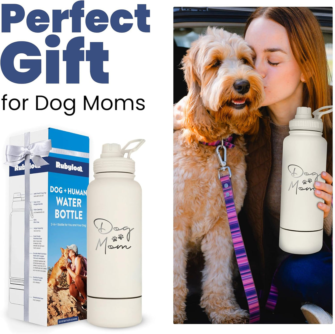 Dog Mom Water Bottle - 32 oz Stainless Steel Double Wall Insulated