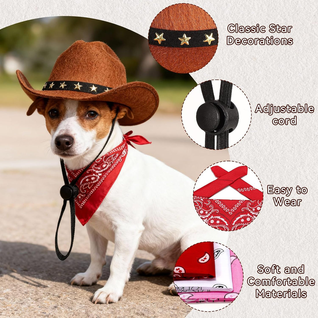Pet Cowboy Costume, Dog Cowboy Hat with Bandana Scarf