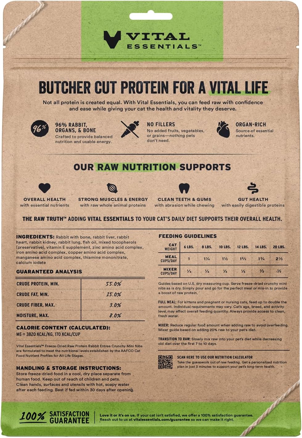 Vital Essentials Freeze Dried Cat Food, Rabbit Crunchy Mini Nibs