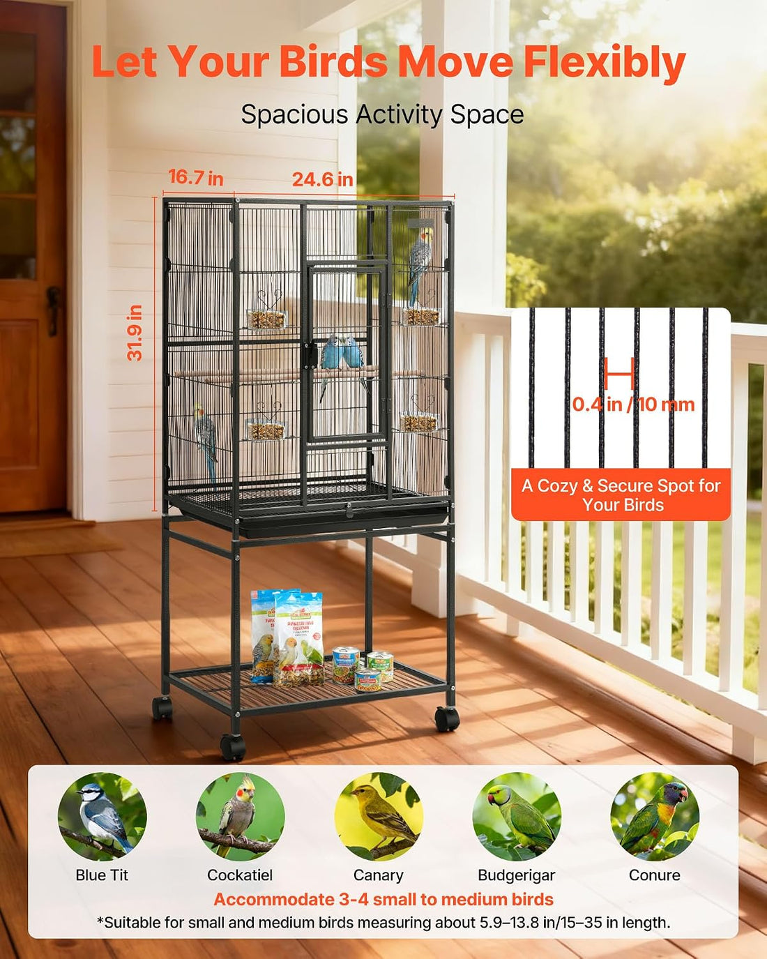 VEVOR Bird Cage, 24.6 x 16.7 x 53.9 inch, Flat Top