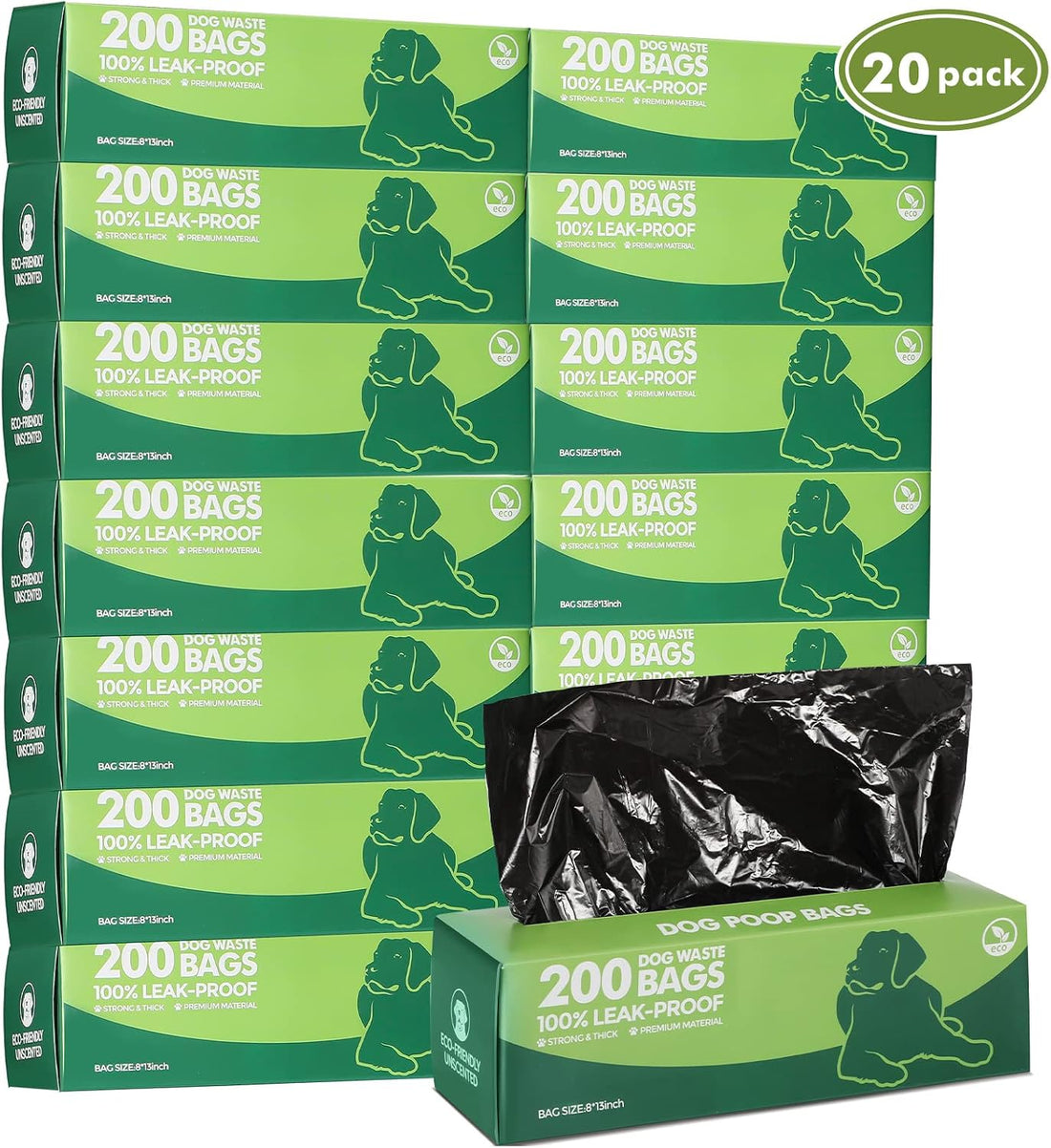 Sherr 20 Rolls 4000 Ct Dog Poop Bags Leak Proof,Black,12 X 8 Inches