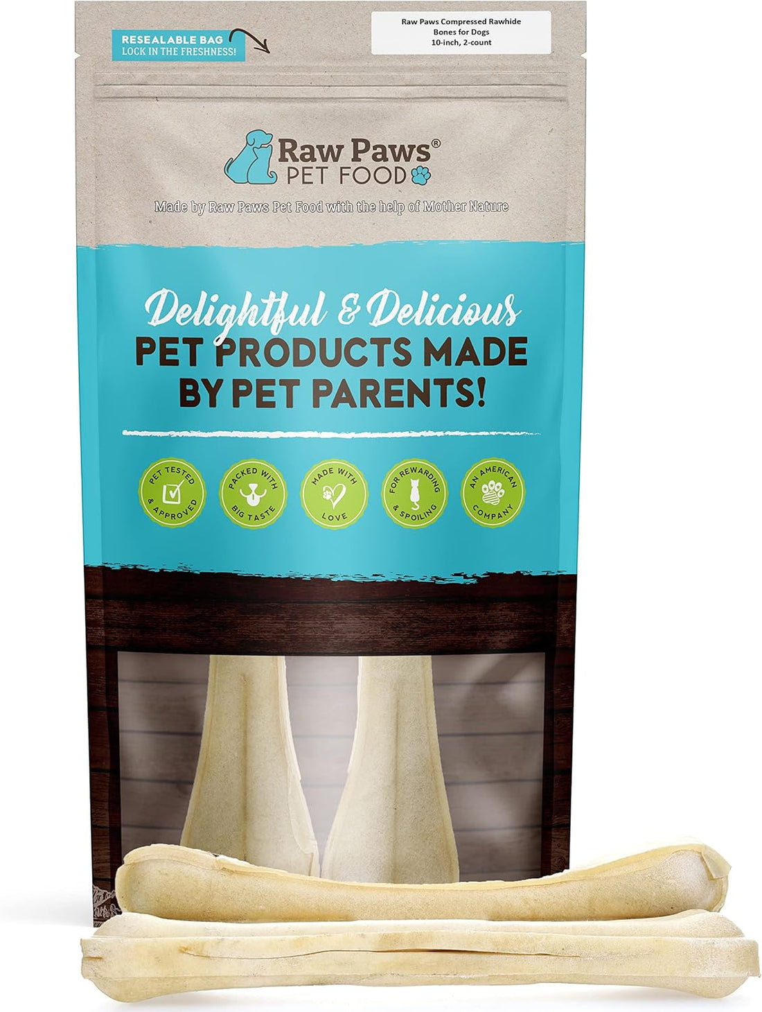 Raw Paws 10-inch Compressed Rawhide Bones for Dogs - Large, 10-Count